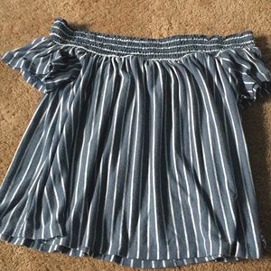 American eagle blue striped off the shoulder shirt